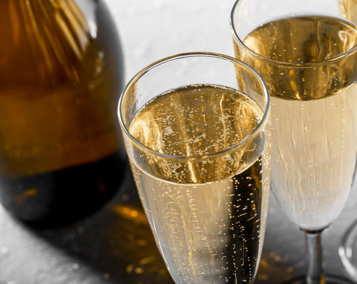 Many glasses of champagne
